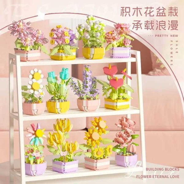 Blocks Blocks Série de flores criativas Suculenta Planta Bonsai Decoração de Desktop Micro Blocos Blocos Bricks Toys de Natal Presentes H241