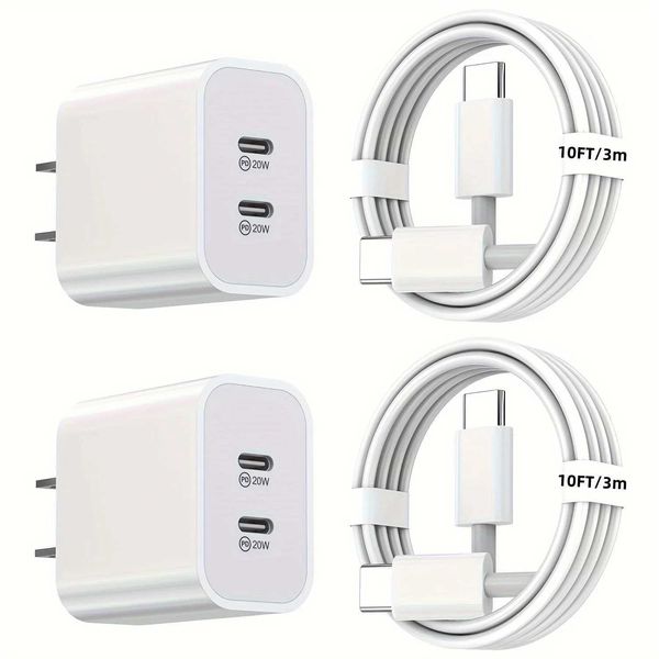 Suitable for fast charging of iPhone 15 charger 20W dual port block 10 foot USB C fast charging cable for iPhone 15-15 Pro-iPad Y250110