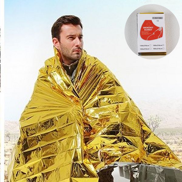 Blankets Emergency Thermal Poncho Blanket Lightweight Folding Water Resistant Windproof Sunshade Reusable First Aid Camping Mat Pad Cover