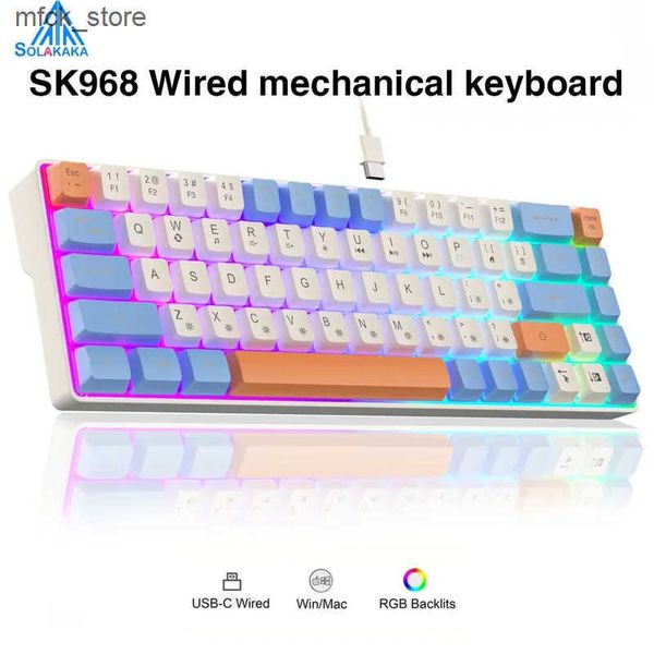 Keyboards SOLAKAKA SK968 Wired Keyboard Optical Switches RGB Backlit Keyca 60% Compact Office Computer Membrane Gaming Keyboard Portable J24