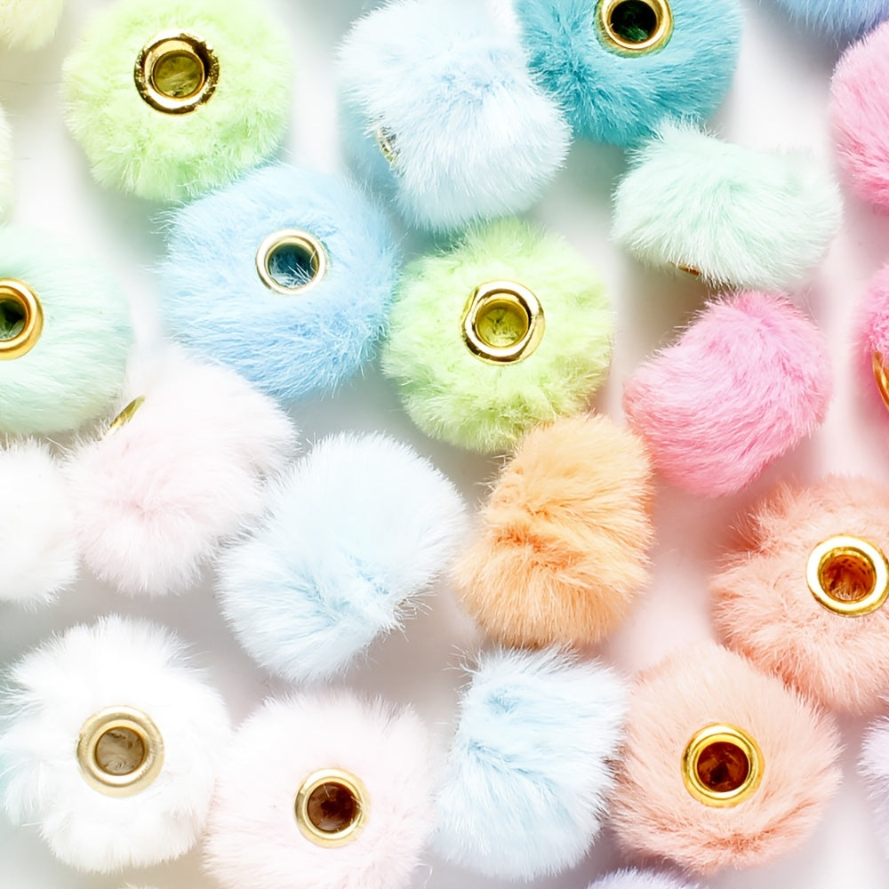 TEMU 20pcs 20mm Plush Beads With Large Golden-tone Metal Rings - Pastel Macaron & Color Palette For Making, Bracelets, Necklaces, Earrings, Phone