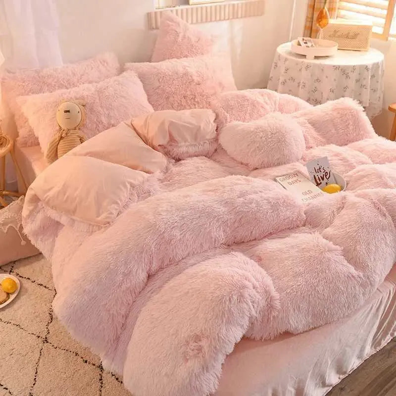 Home Textile Winter Thicken Mink Velvet Bedding Set 4pcs Plush Duvet Cover Bed Sheet Bedspread Warm Soft Comforter Quilt CoverXJ241015