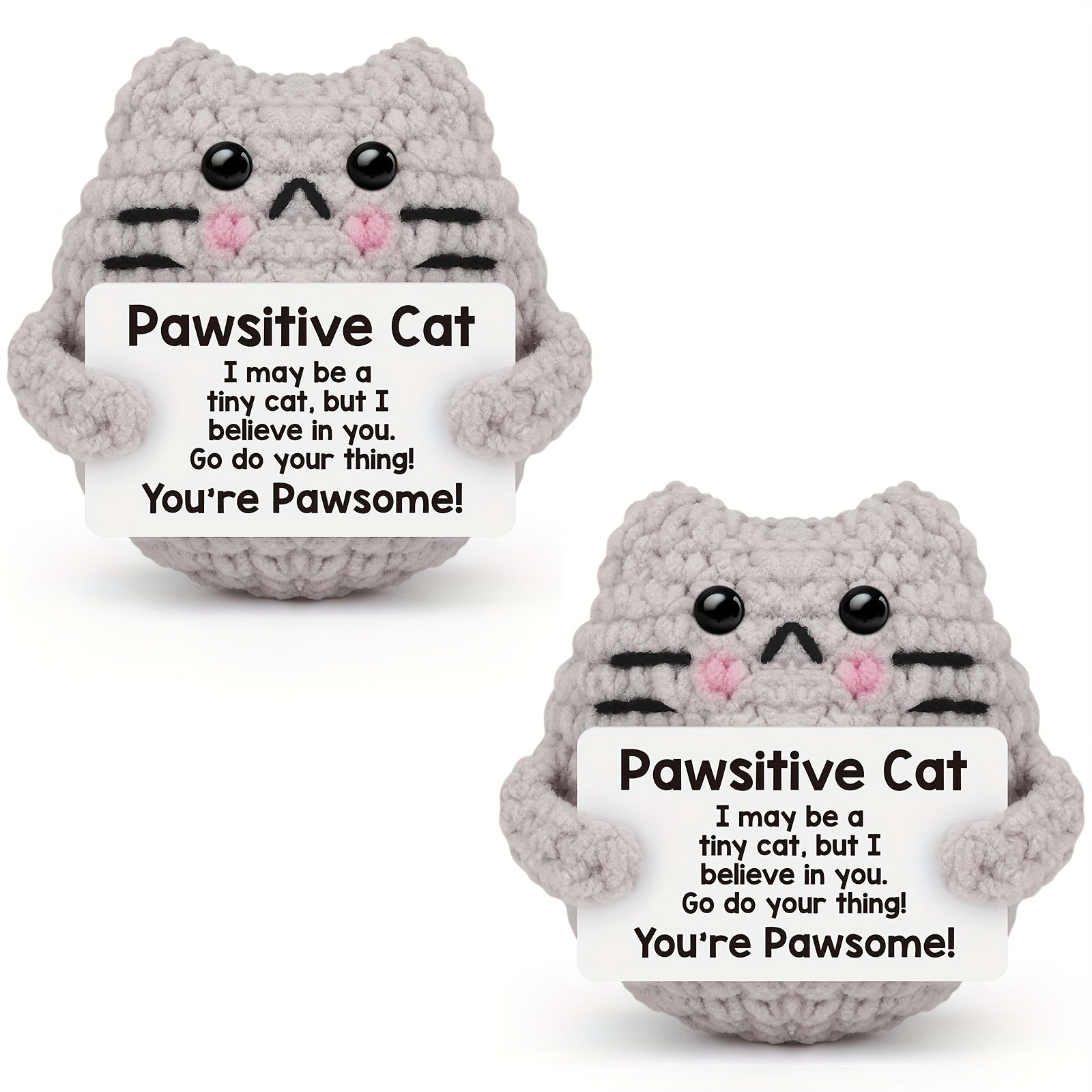 TEMU 2pcs, Mini Positive Crochet Cat, Adorable Collectible Dolls, Emotional Inspirational Support Birthday Gifts, Handmade Knitted Crochet Animals