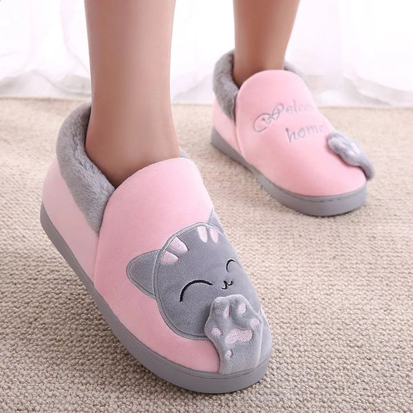 Women Winter Warm Slippers Cartoon Cat Shoes Furry Plush Slides Round Toe Flats Indoor Home Bedroom Floor Slippers Ladies Shoes 250109