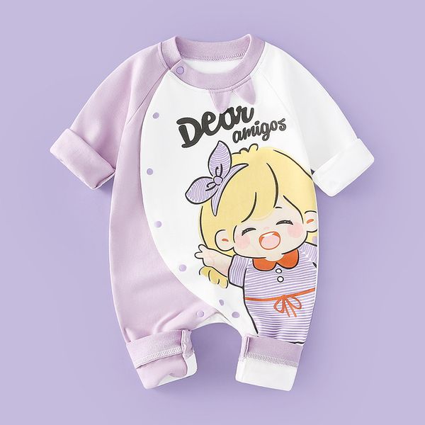XW82 Newborn baby clothes spring and autumn style one-year-old pure cotton baby jumpsuit cartoon romper climbing clothes going out clothes f