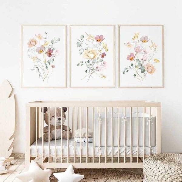 Flowers watercolors wildflowers posters flowers color printing plant wall art canvases living room decorative wall paintings W241128