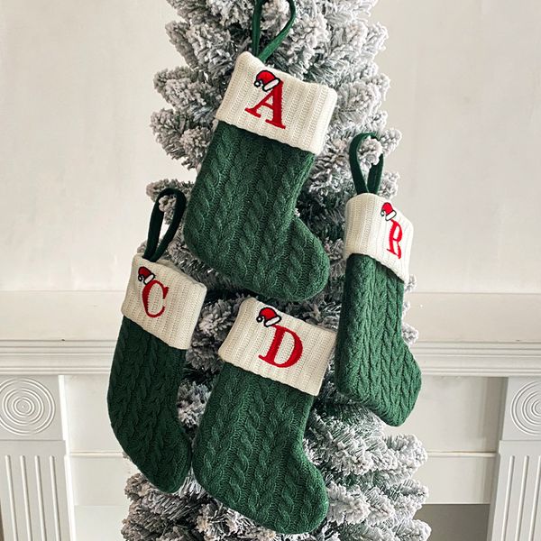 Christmas Alphabet Knitting Socks Christmas Tree Ornaments Embroidered Letters Decorations For Home Green Gift Bag 2025 Xmas Candy Stocking