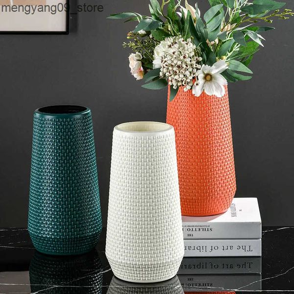 Vases 1PCS Nortic Plastics Flower Vase Arrange Vases Imitation Ceramic Vase Living Room Floral Decorations Vase Stylish Design J241210