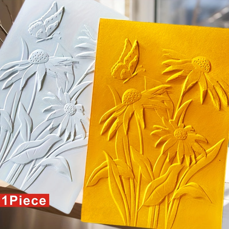 TEMU Elegant 3d Embossing Folder - Sunflower & , Scrapbooking, Card Making, And Craft Projects, Durable Plastic Material, Ideal For Folders,