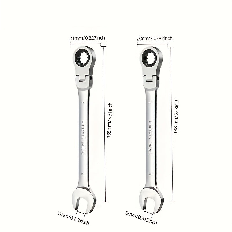 TEMU Heavy-duty Adjustable Double-ended Wrench Set - 5-point (60°) Swing Arc & Pointed Tip Chrome-vanadium Steel Socket Wrench Kit For Automotive