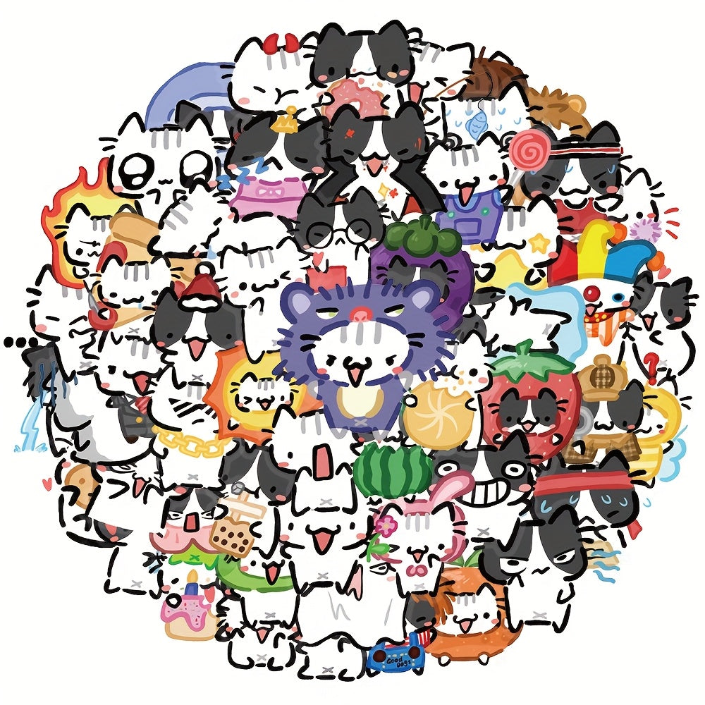 TEMU 50pcs Cute Nime Kawaii Cat Stickers - Reusable Self- Pet Glossy Diy Sticker Book With Tabby, Tuxedo & ( Cat) Designs For Scrapbooking, Phone,