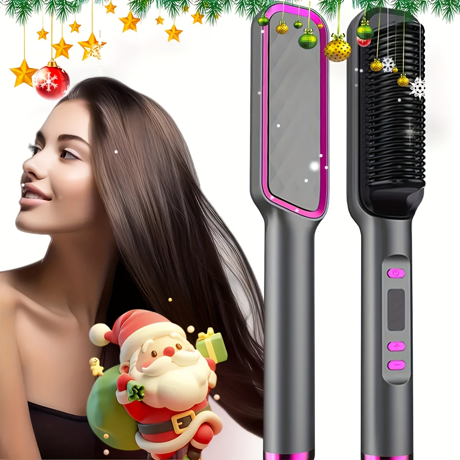 TEMU Hair Straightener Brush, 30-speed Negative Ion Hair Straightener Styling Comb, Hot Comb Electric, 5 Temp Settings Hair Styling Tools Fast Heated