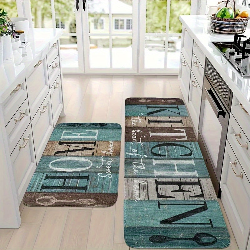 TEMU 2pcs Style Pattern Kitchen Floor Mat, Diatomite Material Rubber Backing, Water-absorbent Non-slip Moisture-resistant Feet, Soft And Comfortable,