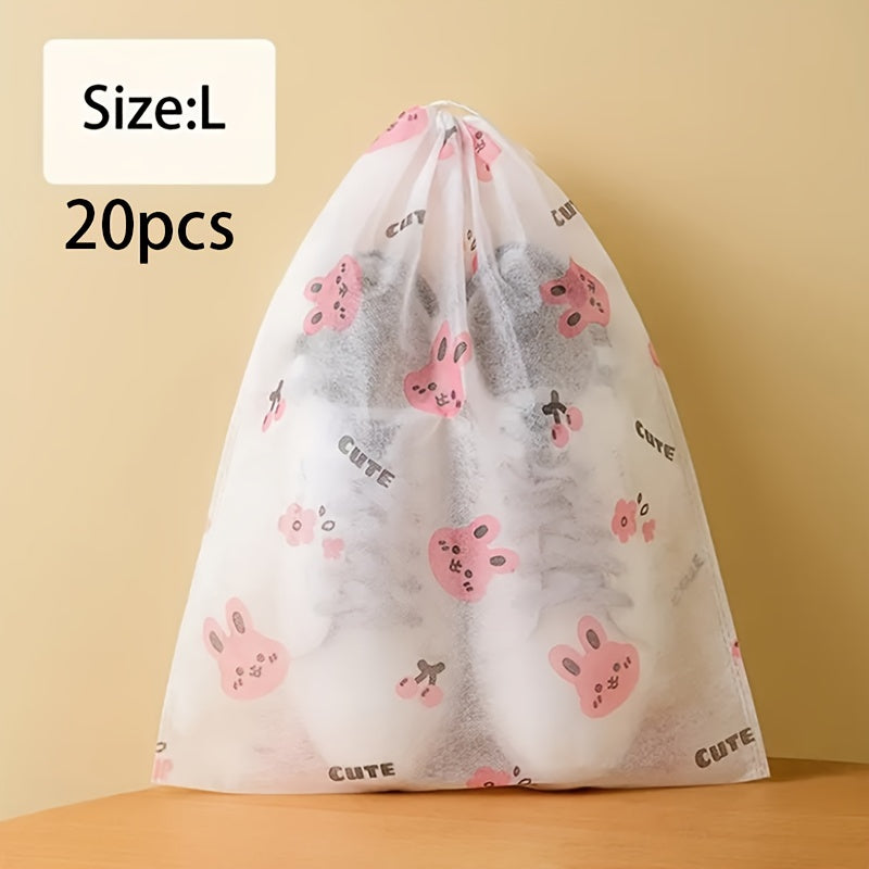 TEMU 20pcs Shoe Storage Bags With Cute Pink Bear Pattern - Fabric Organizers For Sneakers, Travel & Closet Organization, Dustproof Clear Design, Shoe