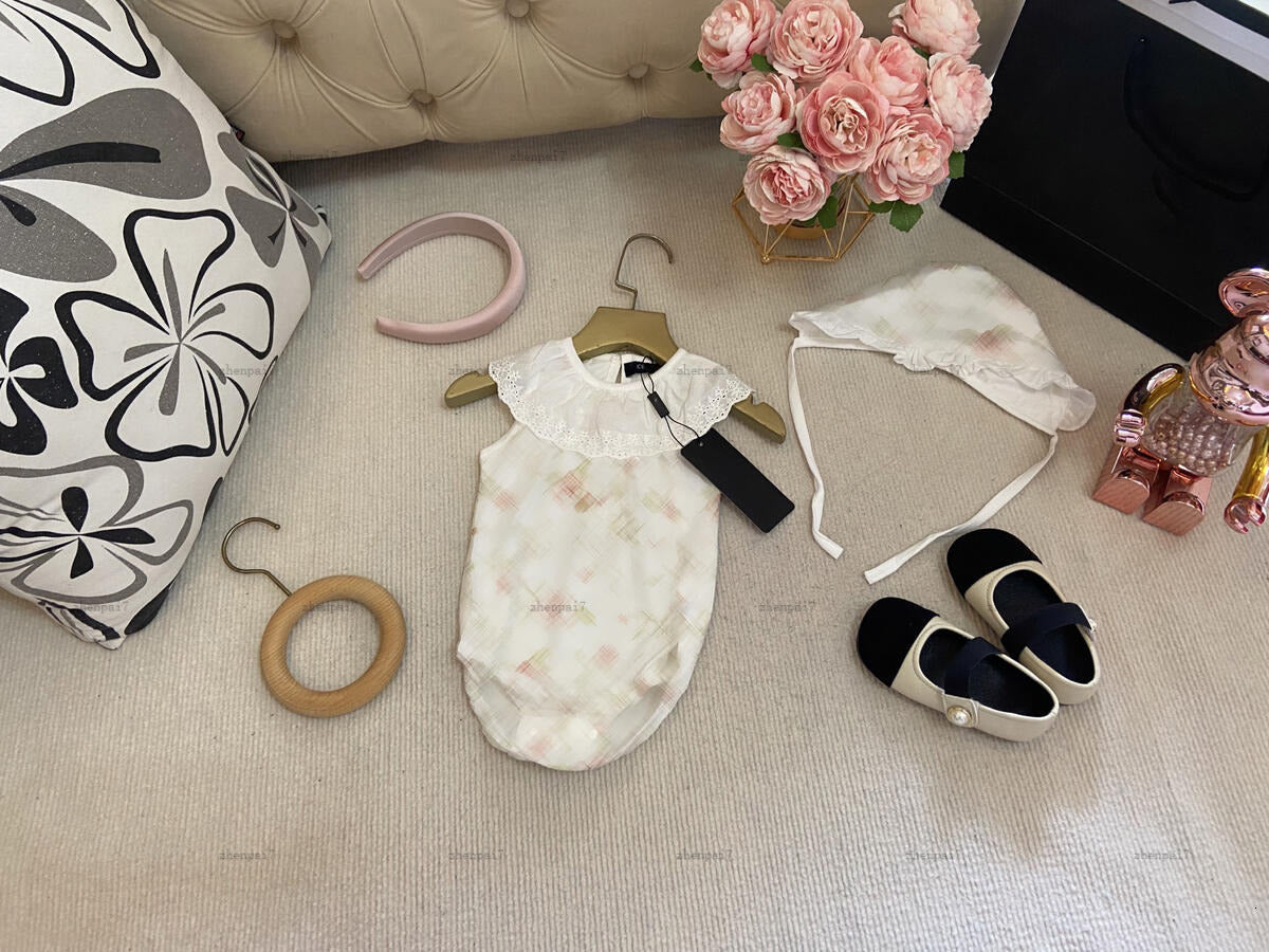 Top newborn bodysuit Pink flower pattern toddler romper designer Baby clothing Short sleeve infant jumpsuits and hat A148X04N084