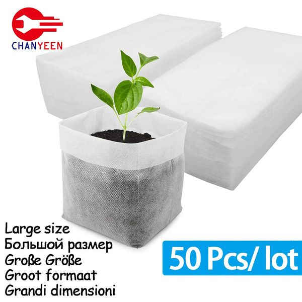 50Pcs Large Size Non-woven Biodegradable Plant Grow Bags Nursery Bags Fabric Flower Pots for Seeds Home Garden Accessories Tools 250207