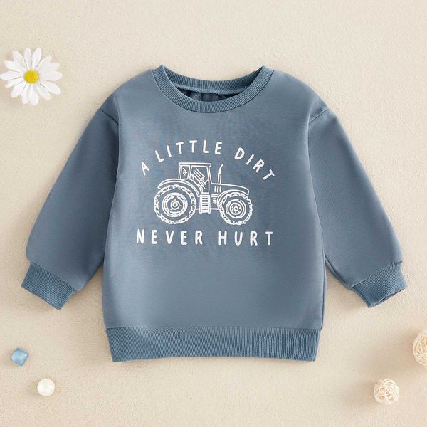 Letra do trator de carta fofa Childrens Criança Sportswear Autumn Casual Chiffon Top para meninas e meninos roupas Y250111