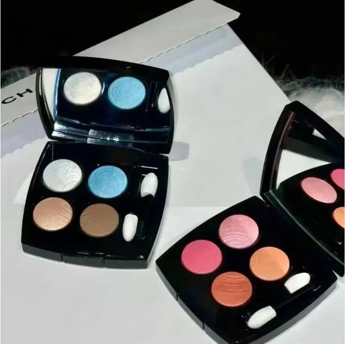 Makeup eyeshadow palette 4 colors with mirror CORAL TREASURE Long lasting eye makeup glitter highlighter eye shadow palette