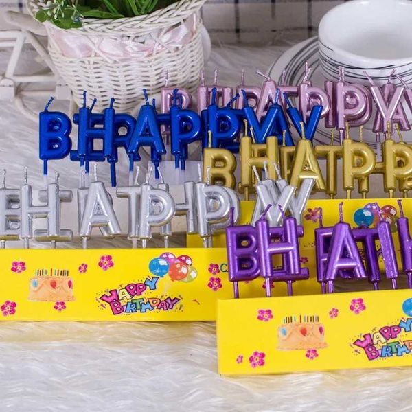 Birthday Candles Sparkler For Cake Happy Birthday L LOVE YOU Letter Gold-Plated Candle Cake Decoration Gold Silver Pink candles Y240815