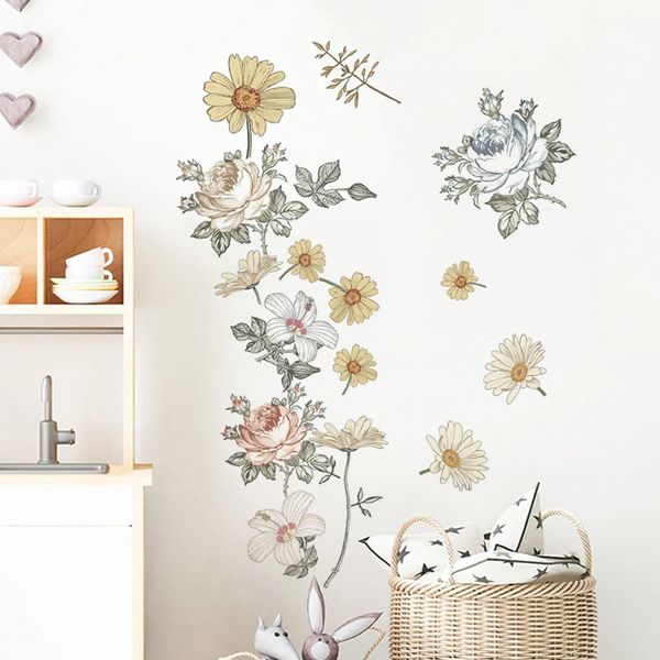 Wall Stickers Vintage Flower Botanical Retro Wall Sticker Nursery Vinyl Removable Wall Decals Girls Baby Room Interior Home Decoration Gifts