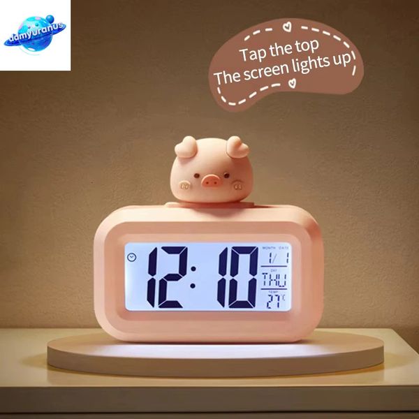 ddmyuranus New LED Digital Kawaii Rome Decor Cartoon Pig Alarm Clock with Night Light Room Cute Watch Bedroom Bedside Ornaments