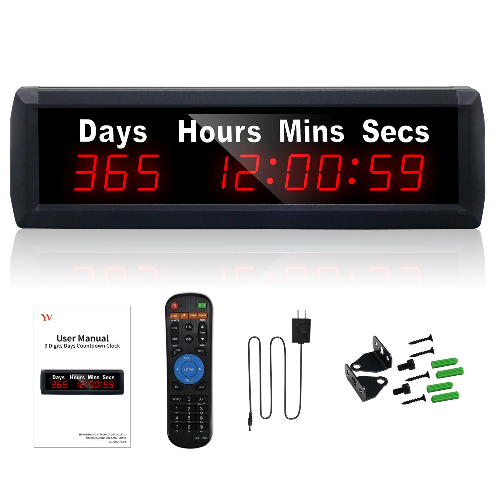 Digital 999 Days Countdown Timer, Count Up-Count Down Clock with Remote, 12-24 Hour Real Time, Event Countdown Clock Large Display