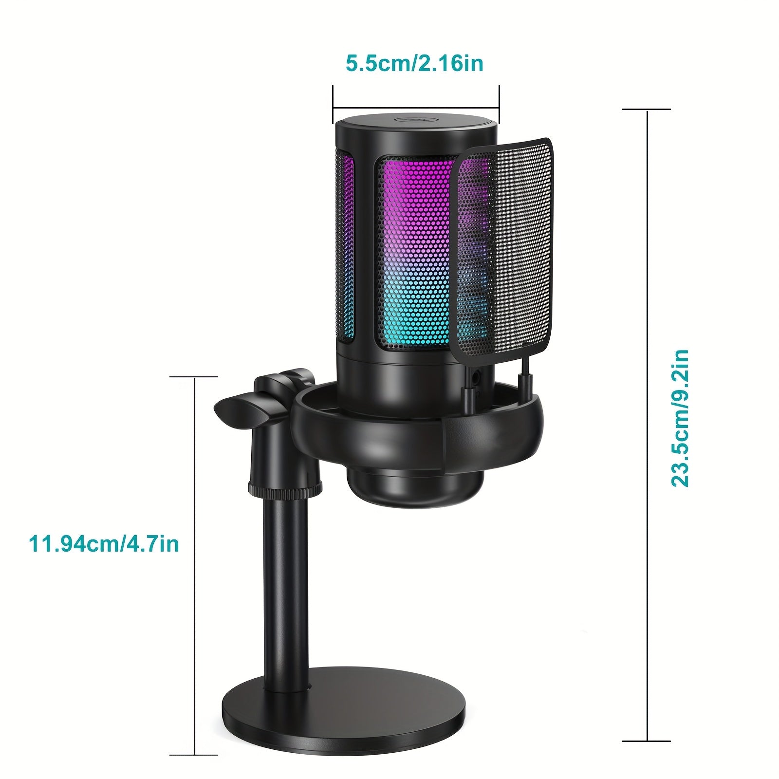 TEMU Gaming Usb Microphone For Pc Ps4-5, Condenser Mic Mute, Rgb Indicator, Tripod Stand, Pop Filter, Shock Mount, Control For Videos, Streaming