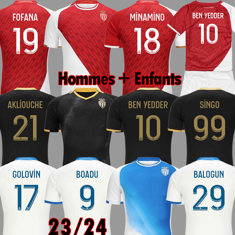 2024 AS Monaco 2023 Black Away BEN YEDDER Soccer Jerseys MINAMINO BOADU GOLOVIN 23 24 maillot de foot BALOGUN EMBOLO Flocage Men Kids FOFANA Footbal