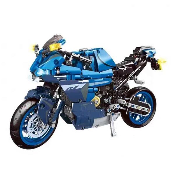 2023New Technical R1 Motorcycle Car Model Building Blocks Bricks MOC City Racing Motorbike Toys Gifts For Children Kids 1012PcsC250208
