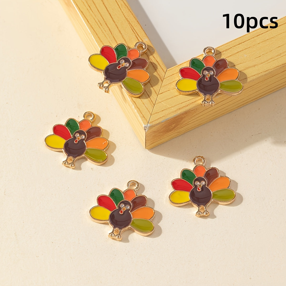 TEMU 10-pack Colorful Turkey Pendants, Fashionable Alloy Animal Charms, Making Accessories, Creative Personalized Craft Supplies