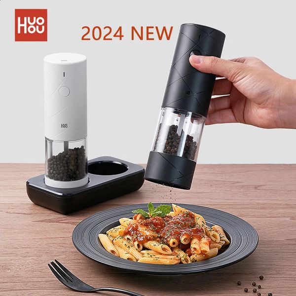 Huohou Electric Grinding Machine Pepper Seasoning Spice Grain Salt Shake LED Light 6speed Kitchen Cooking Tool Set 240817