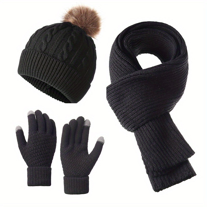TEMU 3pcs Set - Adult Warm Winter Hat Scarf Gloves, A Comfortable Set That Combines A Hat And Scarf, Suitable For Daily Commuting, Shopping, And