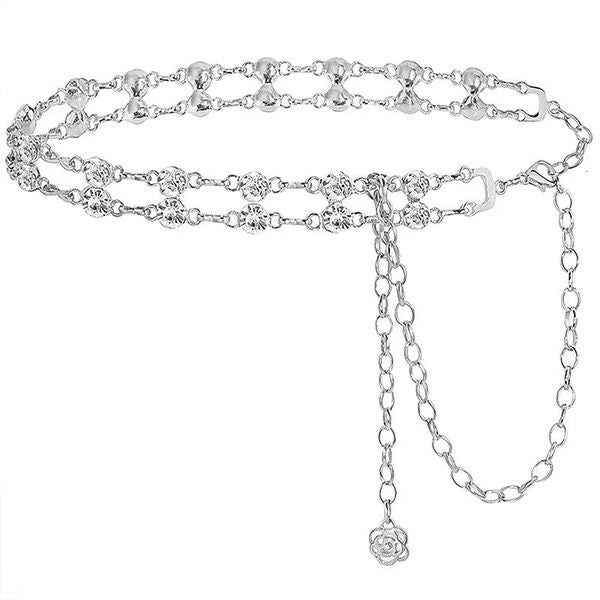 Creative Metal Chain Belt Fashion Versatile Alloy Rhinestone Waist Chain Ladies Double Layers Crystal Diamond Body Chain 241225