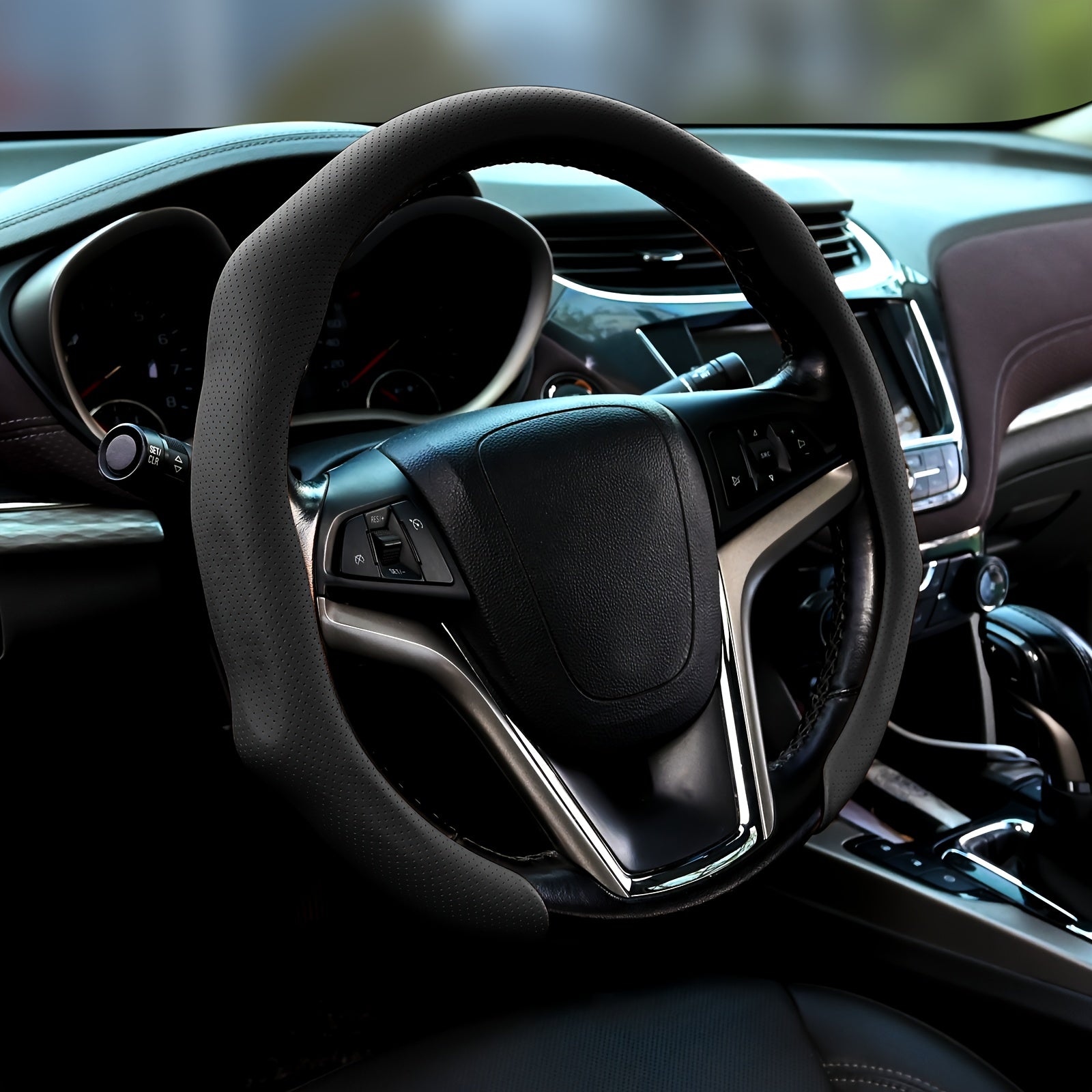 TEMU Slim Leather Steering Wheel Cover Ultra-thin Design, Breathable, Non-slip For Comfortable Grip - Universal Fit For -15 Inch Wheels, Driving ,