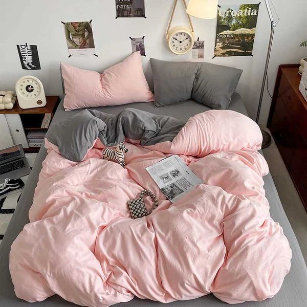Simple Pink Grey Duvet Cover Fashion Solid Color Bedding Set 3pcs Polyester Comforter Cover Bedroom Quilt Cover 2 cases X250203