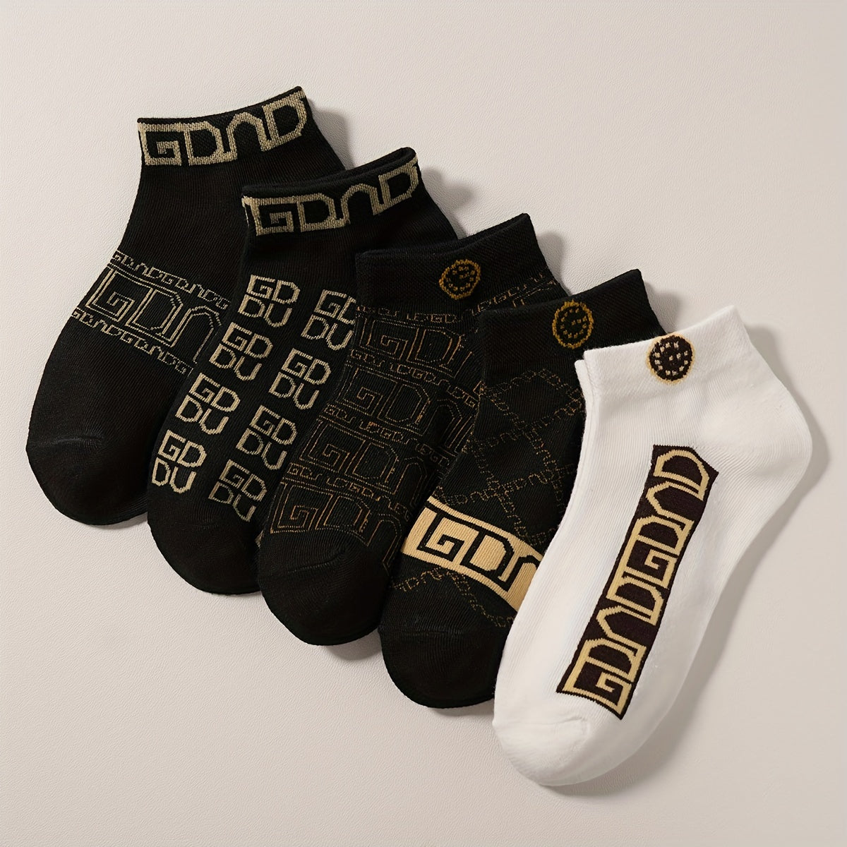 TEMU 5 Pairs & ' Elegant Soft Breathable Socks - Short Ankle-no-show With Lettering Pattern (a-z), Comfortable For Casual Attire, Machine Washable,