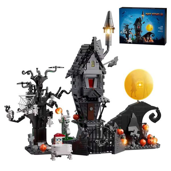 Model Building Kits 957PCS Nightmare Before Christmas House Model Kit Building Blocks Pumpkin Ghost Skeleton Hut Bricks Toys Kids Halloween