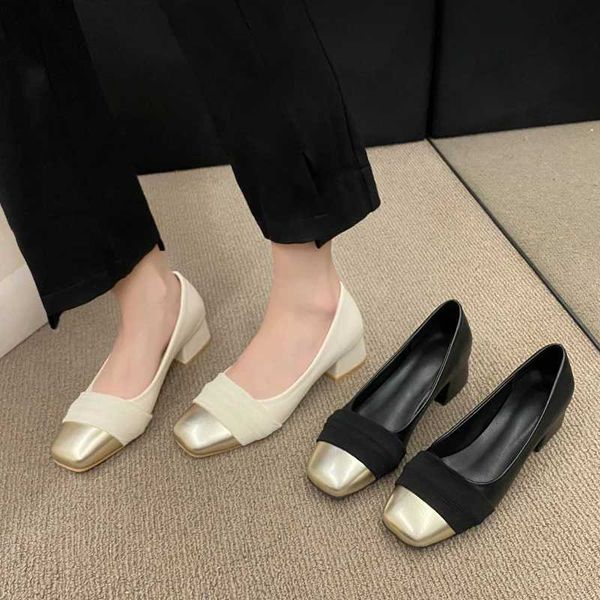 French Fashion High Heel Mary Jean Sandals Womens Shoes Popular In Spring 2024 Skirts Thick Heel Black Gold Sandals WomanLX241014