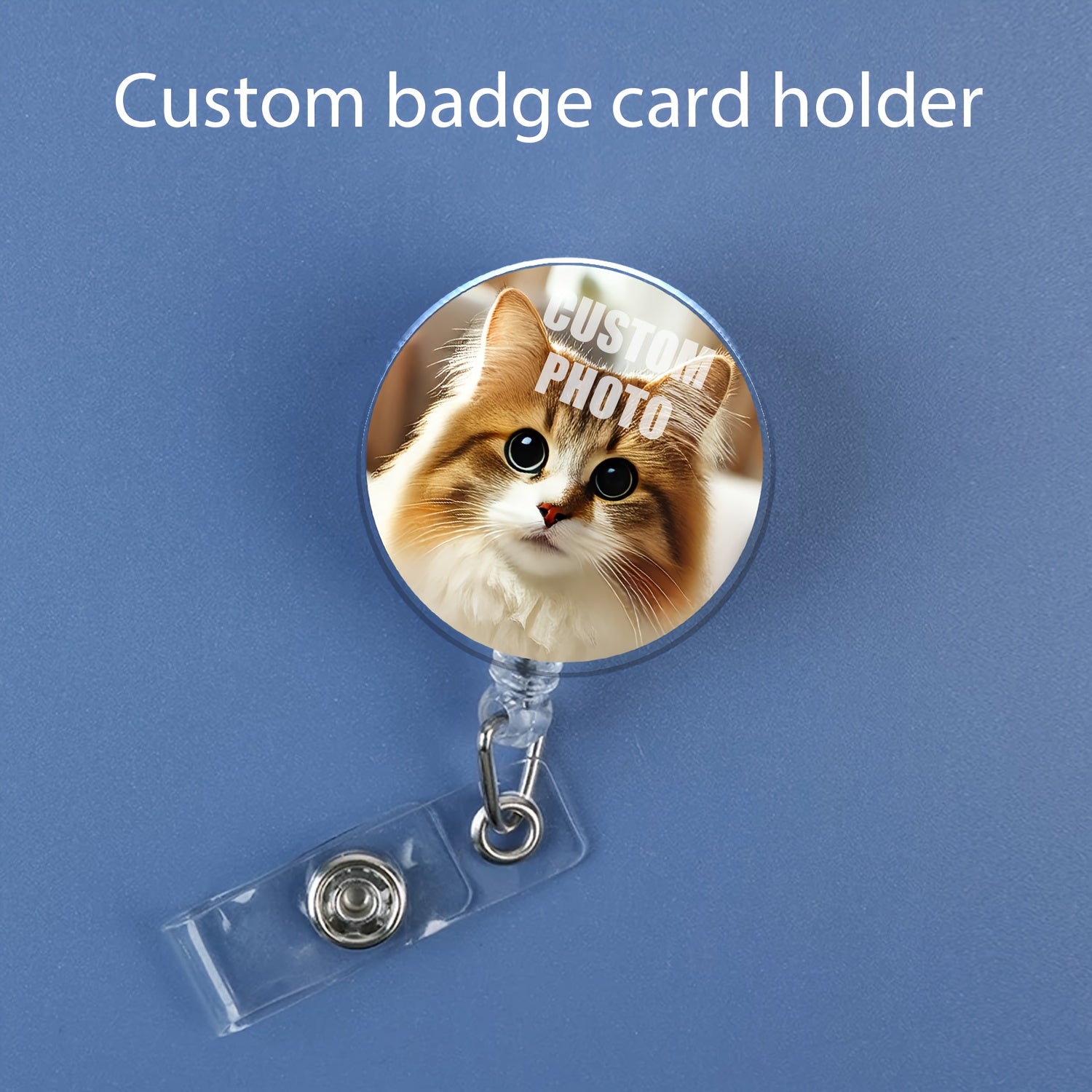 TEMU Custom Photo Acrylic Badge Reel - Personalized Name Card Holder With Snap Closure And Telescopic Drawstring - Unlined, Durable Id With Pet,