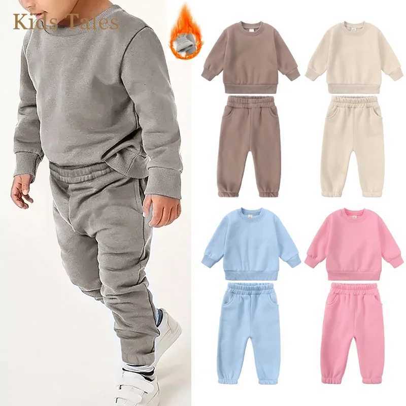 Kids Boys Girl Essential Clothes Set Toddler Solid Fleece Crewneck Sweatshirt+Jogger Sweatpants 2 Pieces Children Sport Tracksuit Z250822