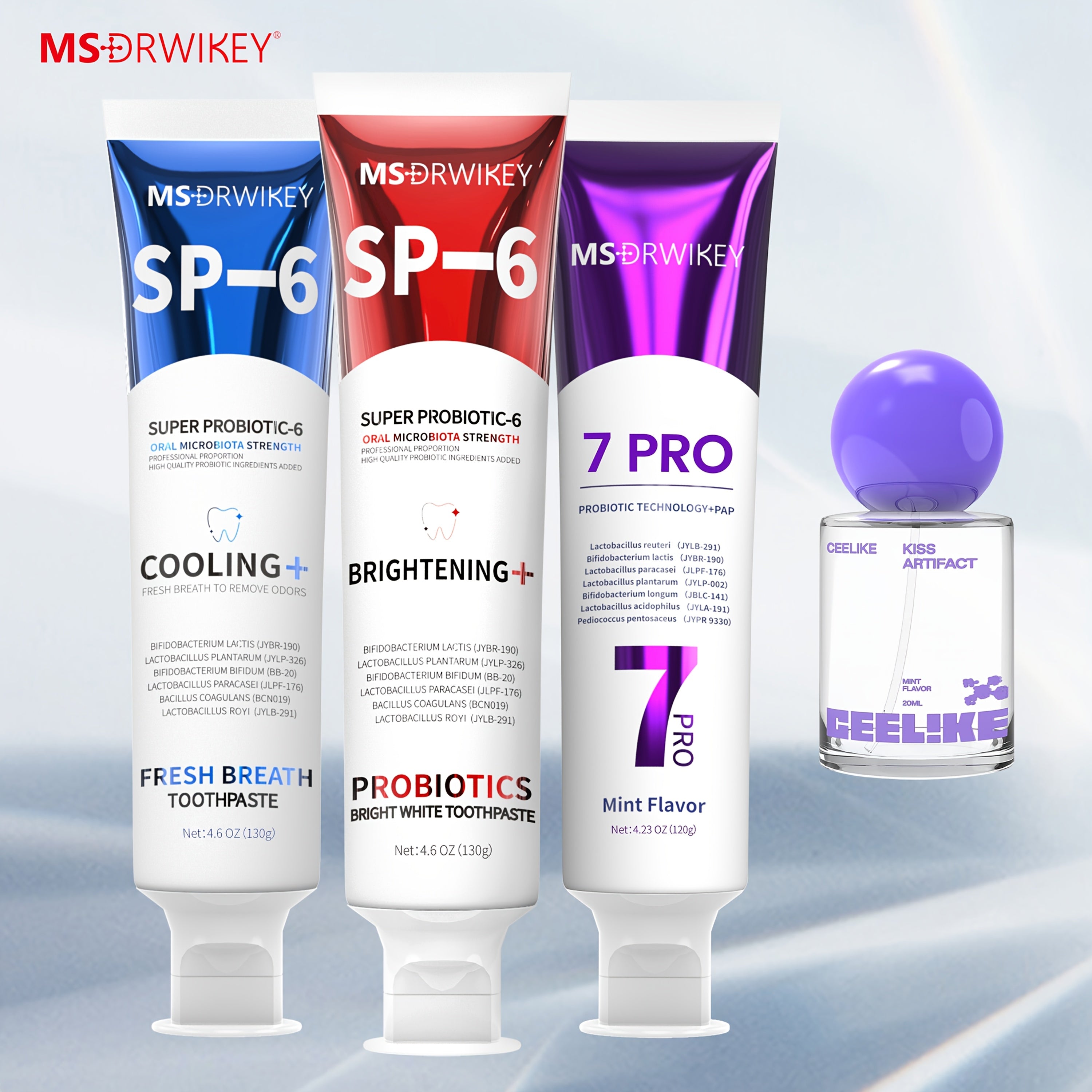 TEMU Valentine's Day Probiotic Toothpaste + Cooling Toothpaste + 7-pro Probiotic Purple Cleanser Toothpaste Set, With Probiotic Spray, Cleaning,