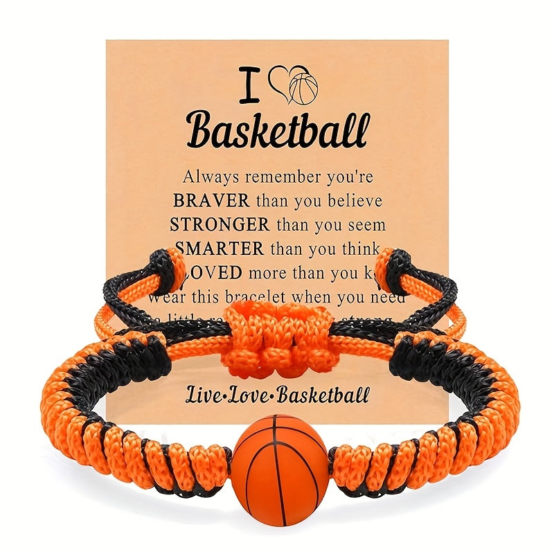 TEMU Adjustable Hand-woven Bracelet For Sports Enthusiasts - Soccer, Baseball, Basketball Design With Message, Perfect Gift For Son & , Casual Sporty