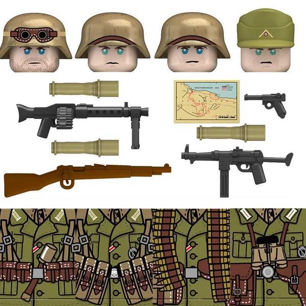WW2 Military German North African Legion Soldiers Figures Building Blocks Army Infantry Warrior Weapons Parts Bricks Toys KidsC250211