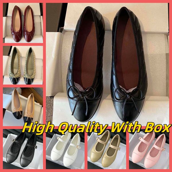 Ballet Flats Loafers With Box High Quality Genuine Leather Designer Dress Shoes Velvet Camellia Bowknot