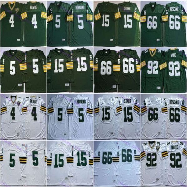 Vintage Green 4 Brett Favre 15 Bart Starr 66 Ray Nitschke Football Jersey 92 Reggie White 5 Paul Hornung Stitched Shirts 75th Patch 1993 Lon