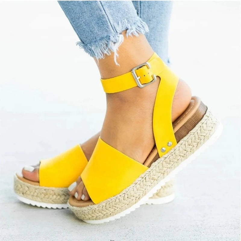 Fashion Plus Size Women&#039;s Shoes Hemp Rope Wedge Heel Platform Fish Mouth Sandals Women Luxury Sandals Women Designers 2023
