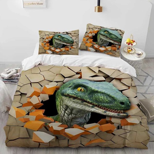 3D Cartoon Dinosaur Illusion Comforter Bedding SetDuvet Cover Bed Set Quilt Cover PillowcaseQueen Bedding Set for Child GiftY240817