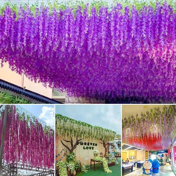 Artificial Wisteria wer Hanging Garland Rattan Fake wer String wer Wedding Party Garden Home Wall Decor 12PCST250111