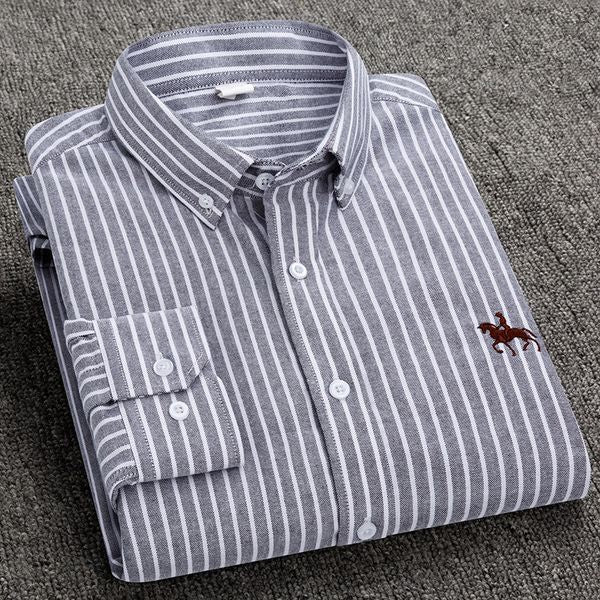 6XL Pure Color Striped - Plaid Longsleeve Shirt for Men Dress Shirts Cotton Oxford Business Oversized Button Up Shirt Men&#039;s Casual Shir