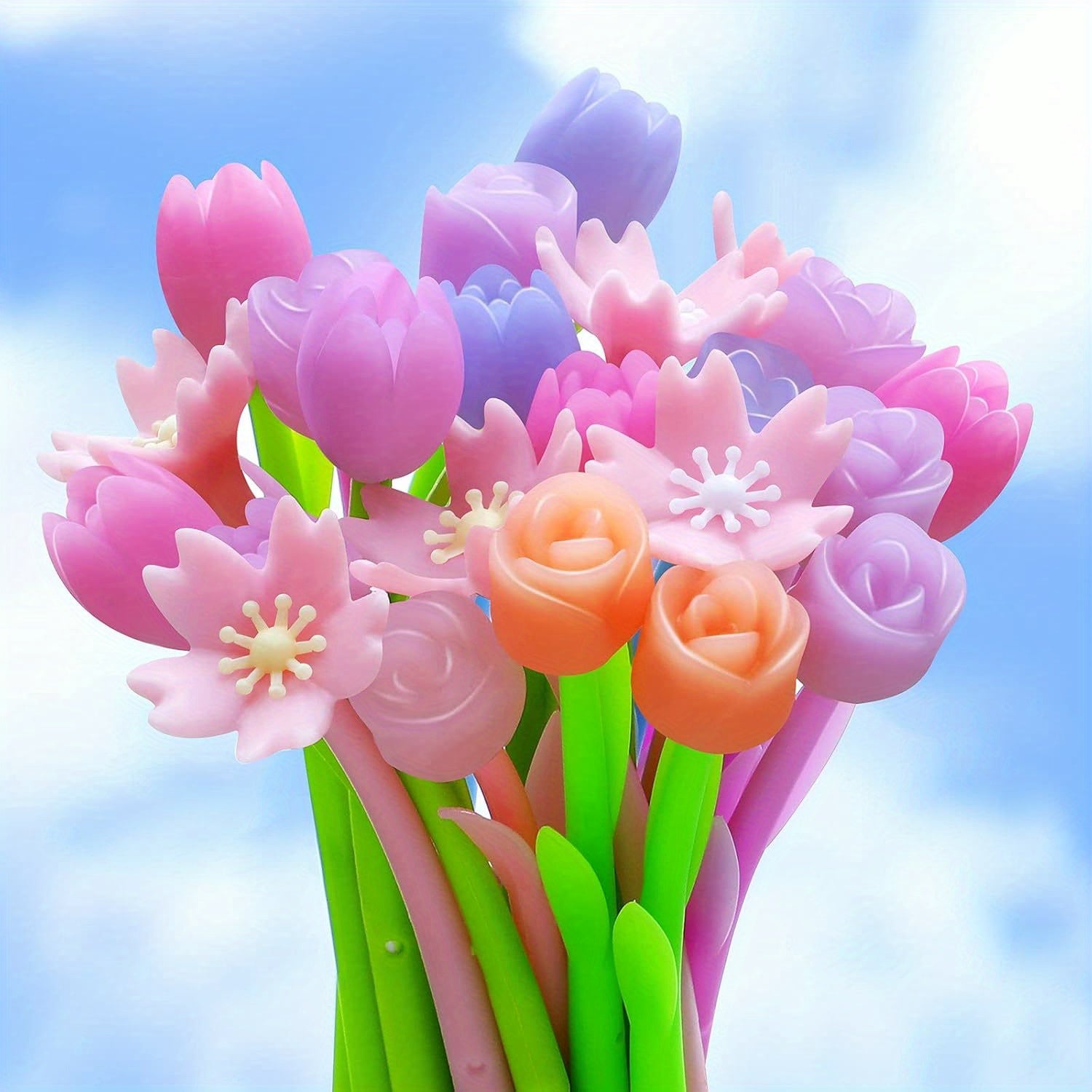 TEMU 18pcs Color Changing Flower Pens Colorful Gel Ink Ballpoint Rose Pens For School Home Office Presents